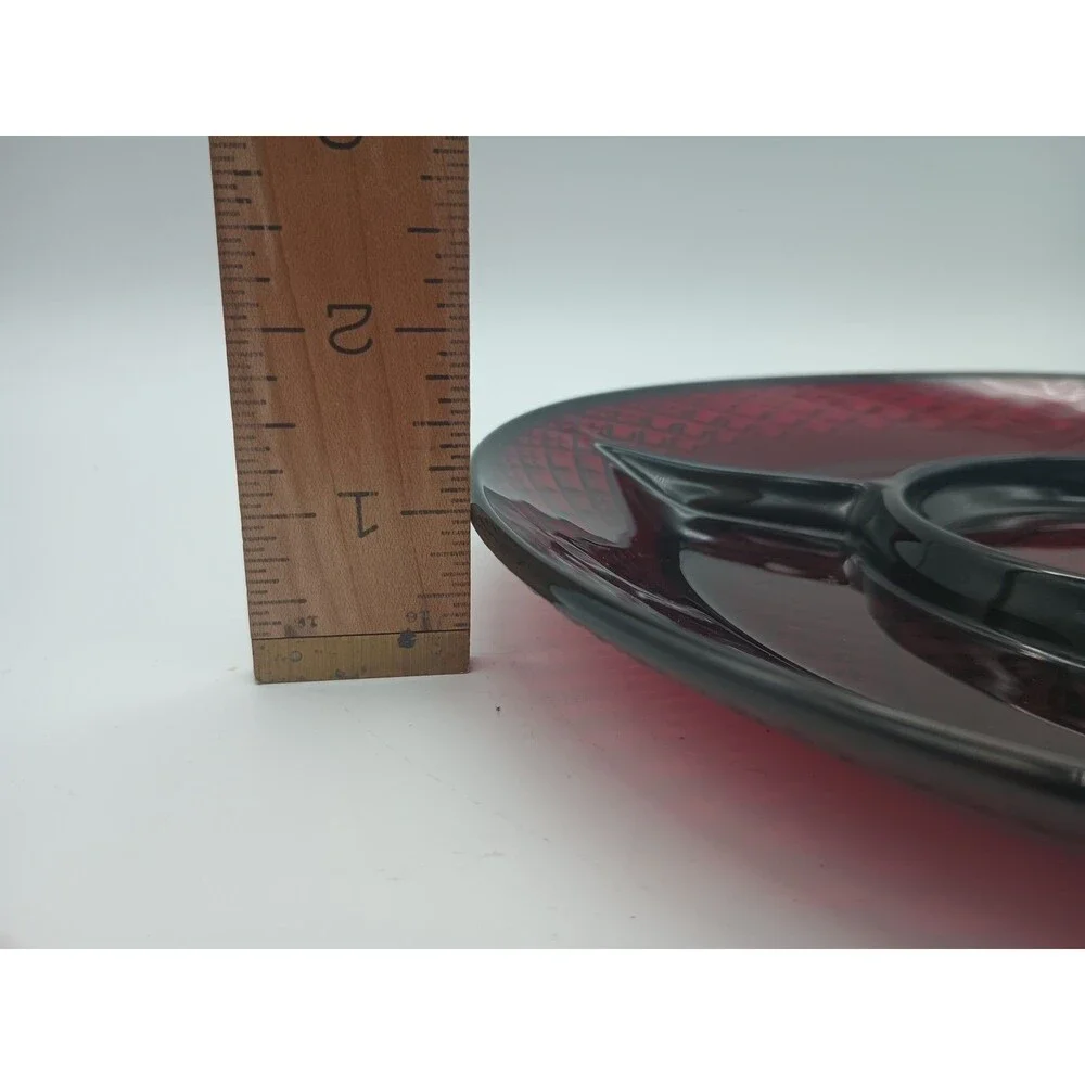Vintage Arcoroc France Luminarc Ruby Red Glass Divided Relish Plate/Platter 10